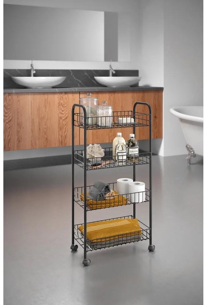 Raft mobil din metal negru 41x84 cm Ascona - Metaltex