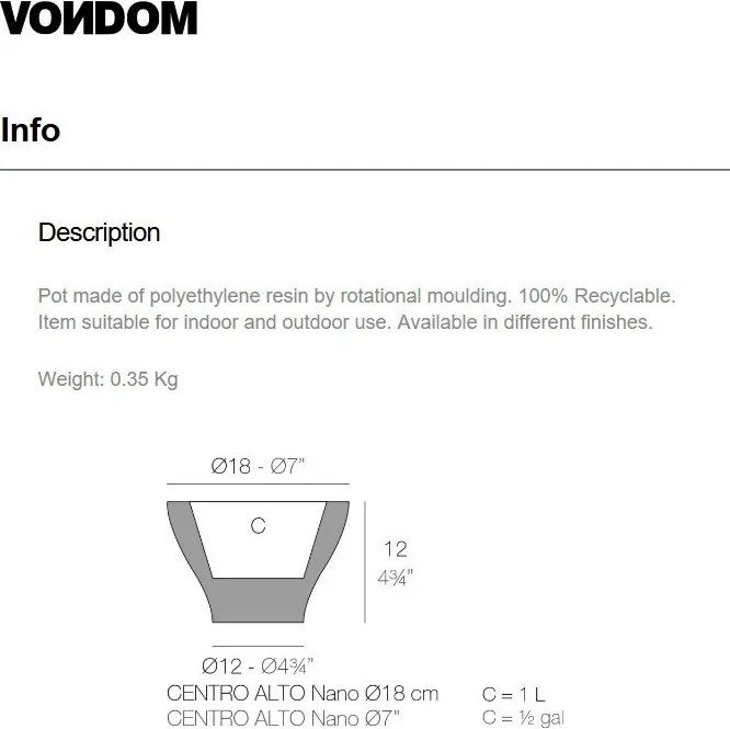 Ghiveci plante design decorativ modern interior / exterior HIGH CENTRE mini 18x12cm