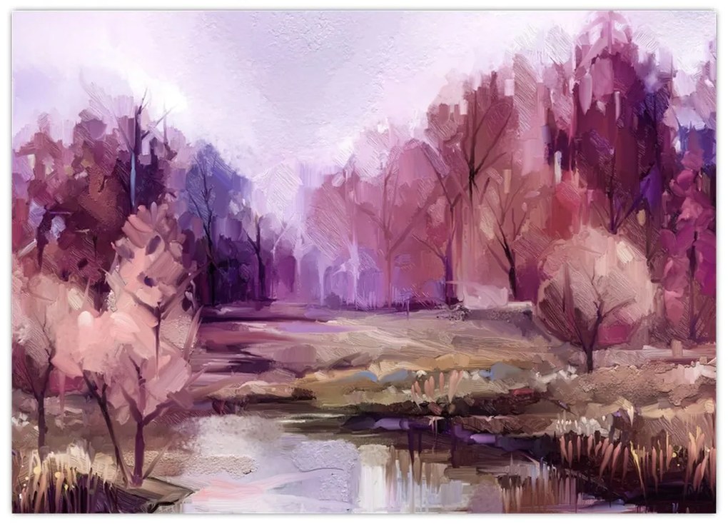 Tablou pe sticlă - Peisaj de toamnă - pictură (70x50 cm)