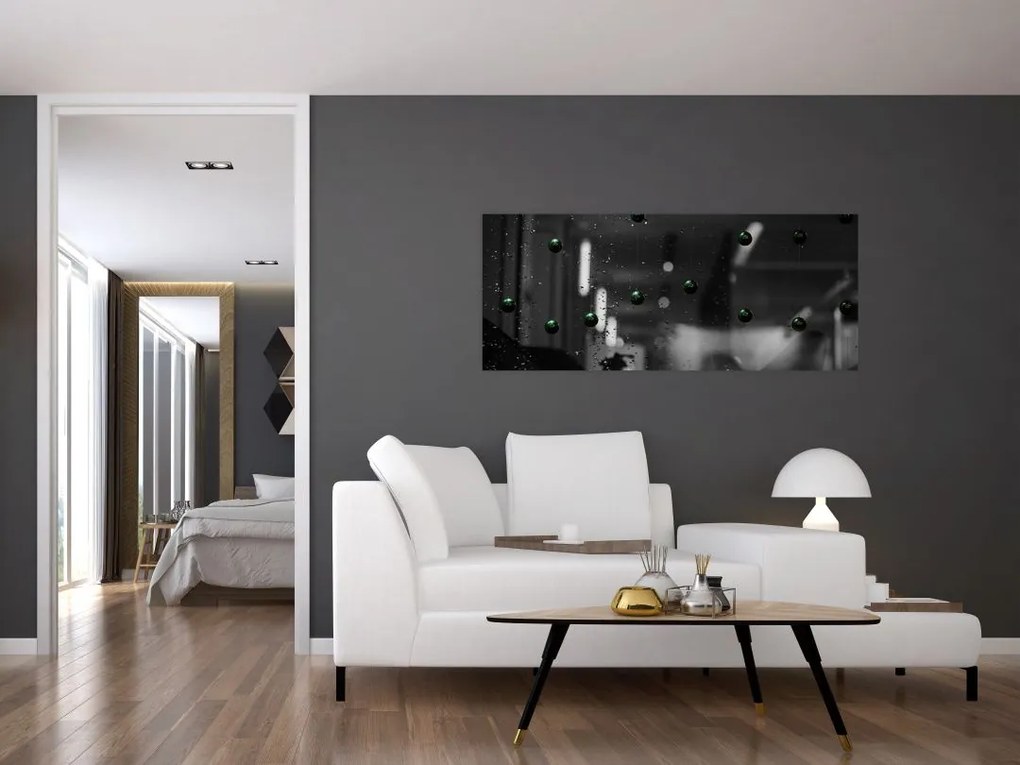 Tablou abstract - bilele verzi (120x50 cm)