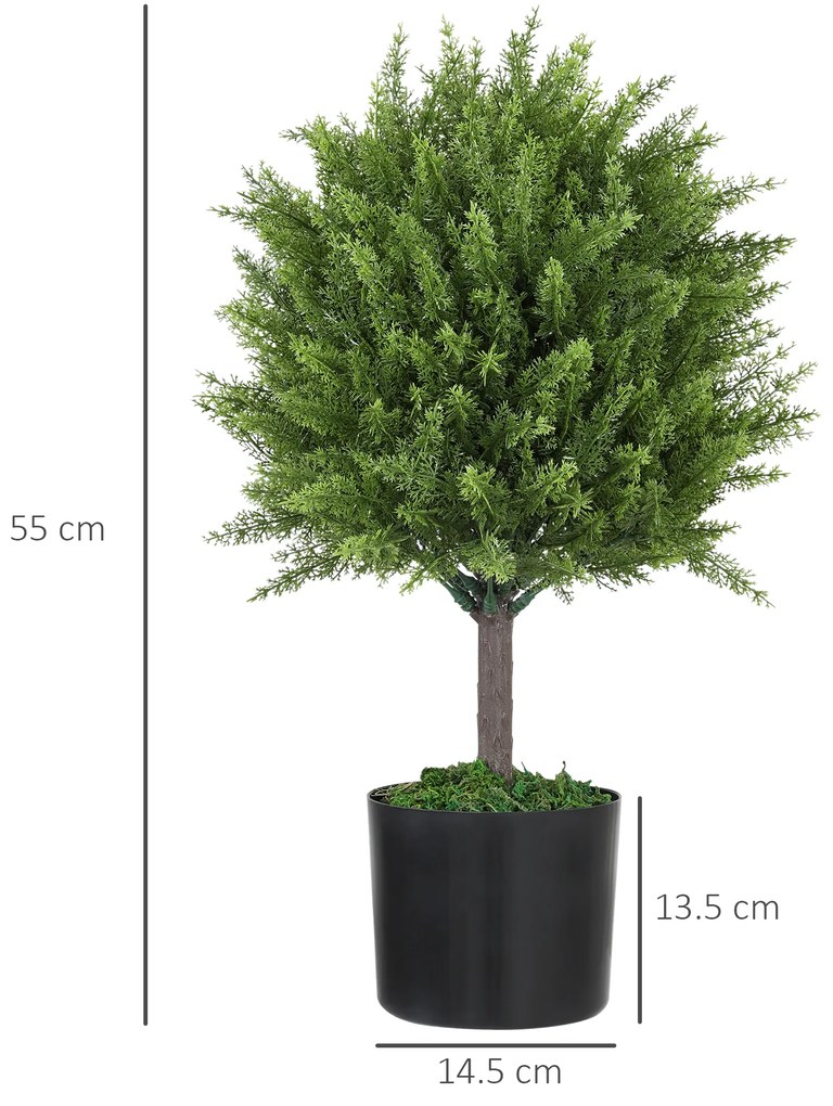 HOMCOM Plantă Artificială Cedru Rezistentă la Raze UV cu Ghiveci, Ø14,5x55 cm, Verde | Aosom Romania