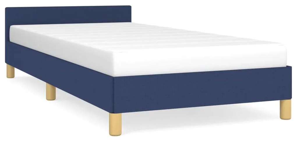 347397 vidaXL Cadru de pat cu tăblie, albastru, 100x200 cm, textil