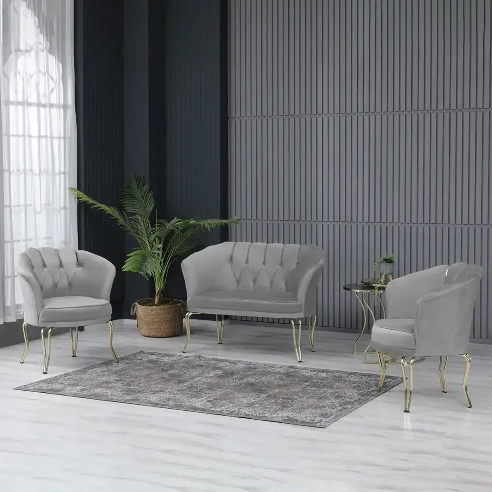 Fotoliu Viena, scaun, gri-auriu, picioare metal auriu, Homs