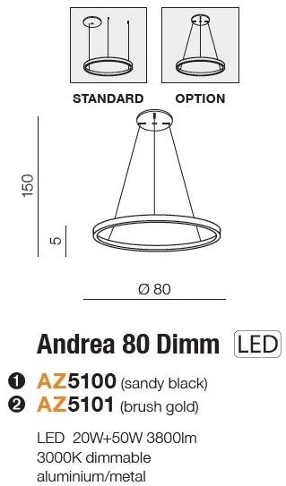 Lustra LED suspendata design modern ANDREA 80 3000K DIMM BK