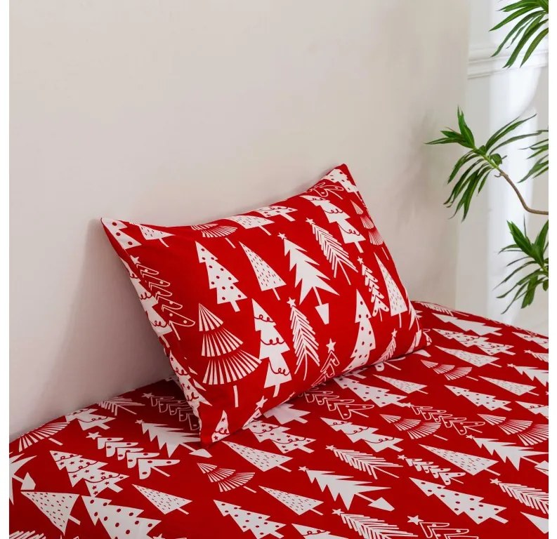 Set 2 bucati huse decorative pentru perna CHRISTMAS TREES 50x70cm, rosii