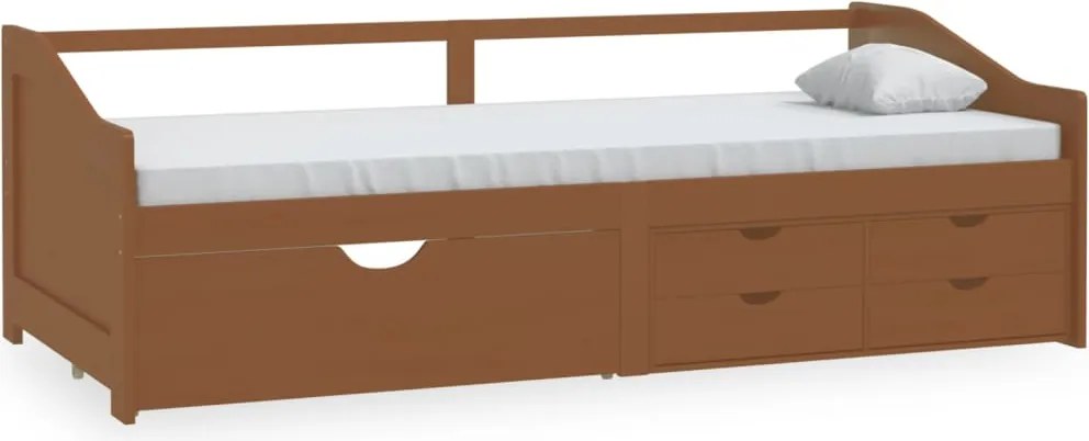 vidaXL Pat de zi, 3 locuri, sertare, maro miere, 90x200 cm, lemn pin