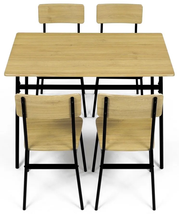 Set de masă Industrial cu 4 scaune, 110 x 70 x 76cm, stejar sălbatic