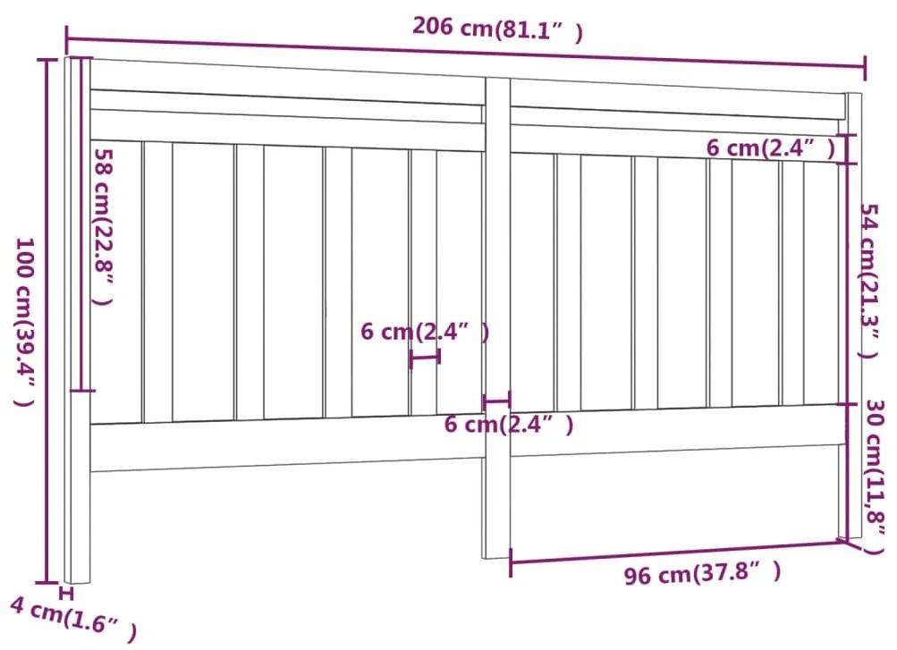 Tablie de pat, gri, 206x4x100 cm, lemn masiv de pin Gri, 206 x 4 x 100 cm, 1