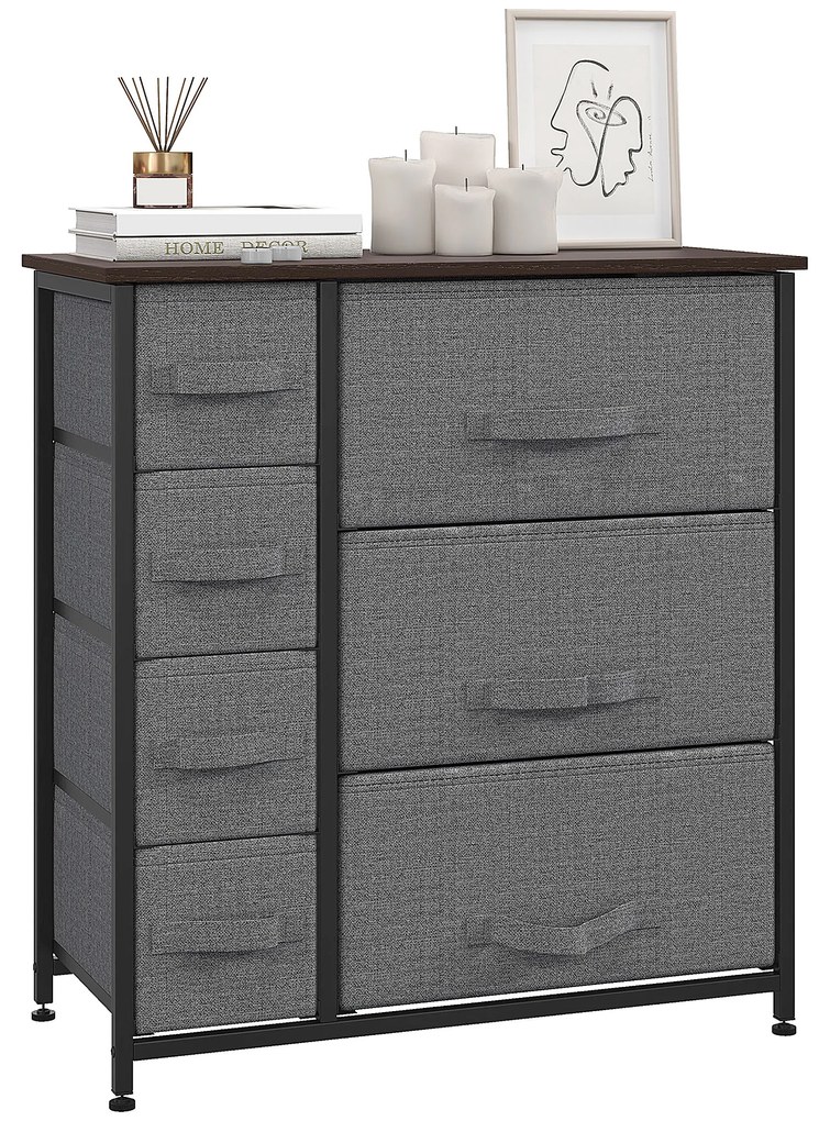 HOMCOM Șifonier 7 sertare din material textil, mobilier de depozitare modern, cadru din oțel, 63,5 x 30 x 71 cm, gri închis | Aosom Romania