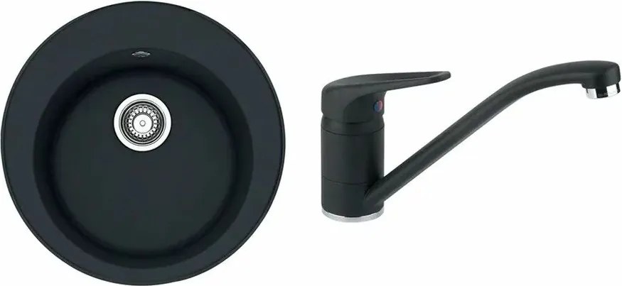 Set chiuveta bucatarie compozit Franke Rotondo 51 cm finisaj negru mat si baterie Novara Plus