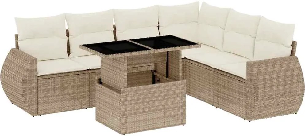 vidaXL Set canapele de grădină, 7 piese, cu perne, bej, poliratan