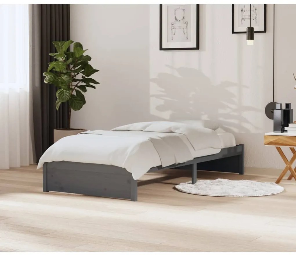 vidaXL Cadru de pat, gri, 90x200 cm, lemn masiv