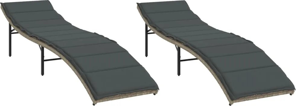 vidaXL Șezlonguri de plajă cu perne, 2 buc., gri deschis, poliratan