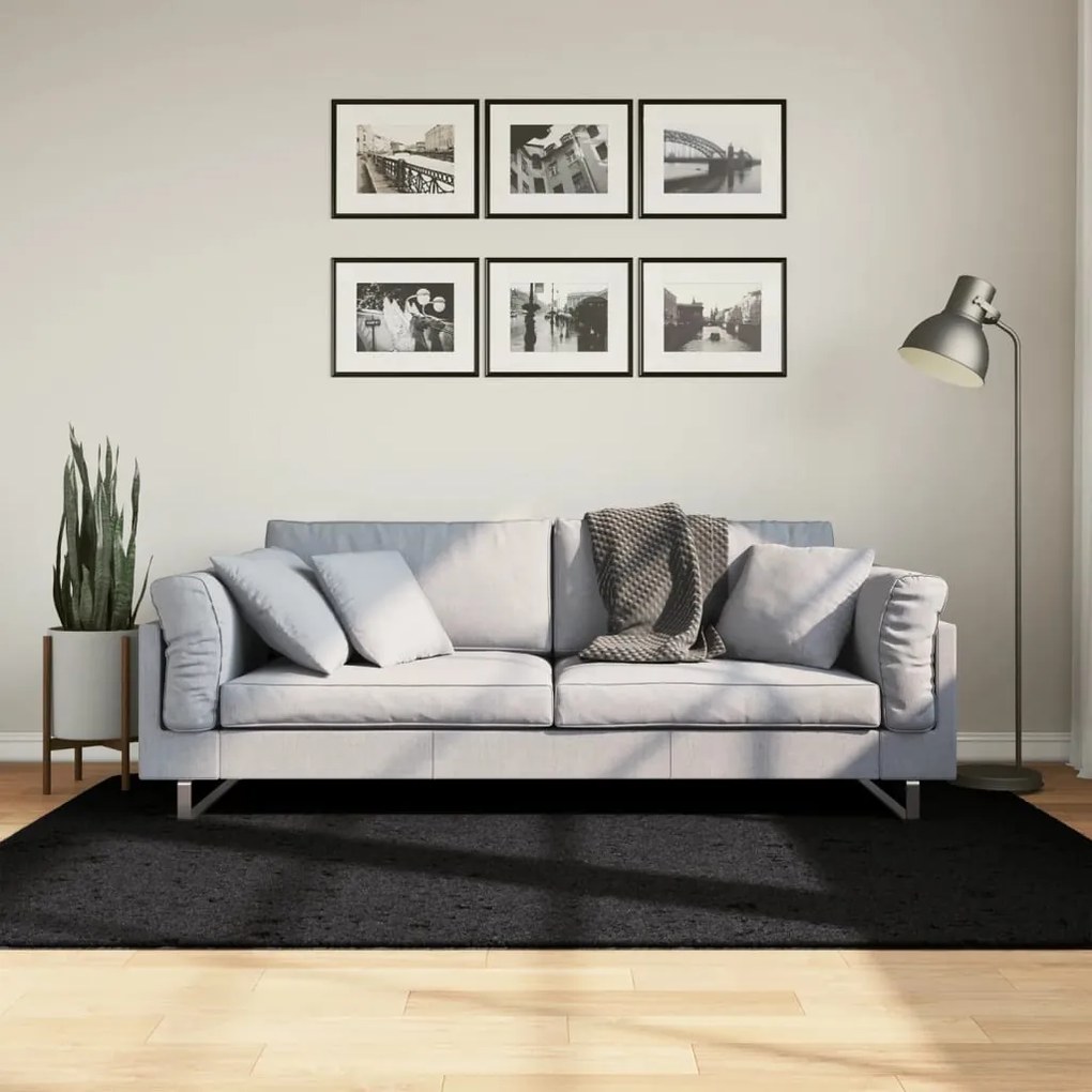 vidaXL Covor pufos &quot;PAMPLONA&quot; cu fire înalte, negru modern, 140x200 cm