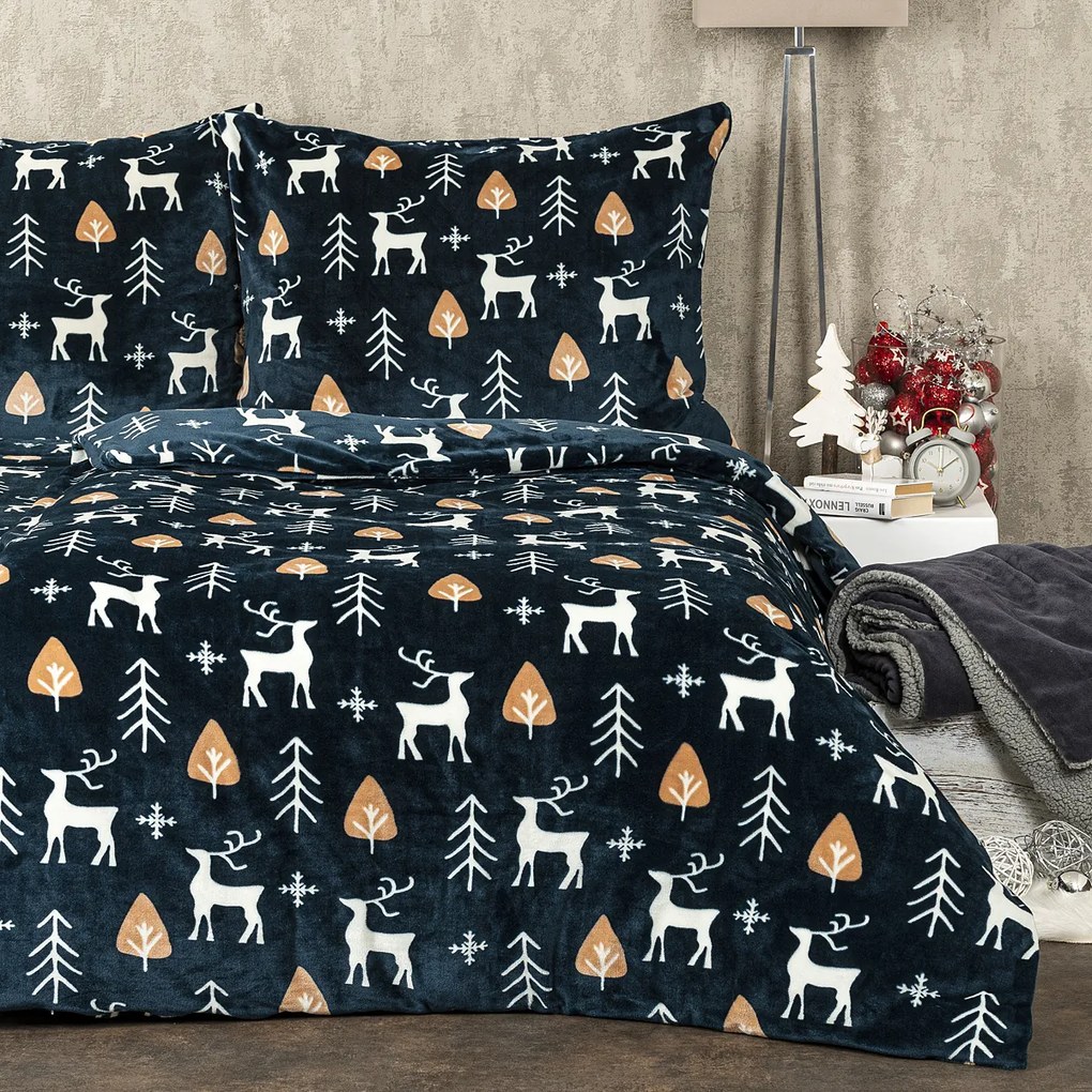 Lenjerie pat 2 pers. 4Home Nordic Deer microflanel, 160 x 200 cm, 70 x 80 cm