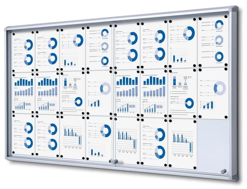 Vitrina de informatii interioare cu usi glisante 24 x A4 - spate tabla, aluminiu