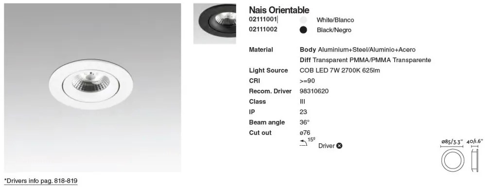Spot LED incastrabil pentru tavan / plafon orientabil NAIS alb