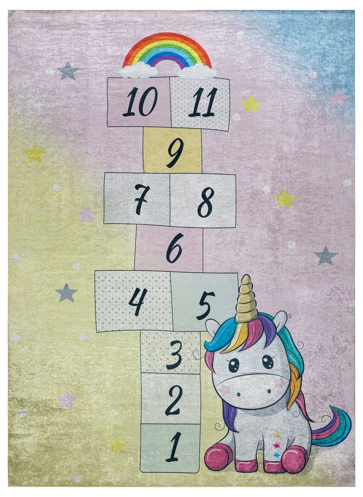 BAMBINO 54060 covor lavabil Inorog, hopscotch pentru copii anti-alunecare - roz / galben
