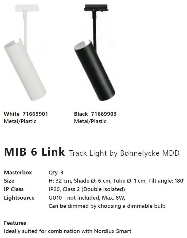 Accesoriu, Spot directionabil Mib 6 alb, pentru sina Nordlux Link