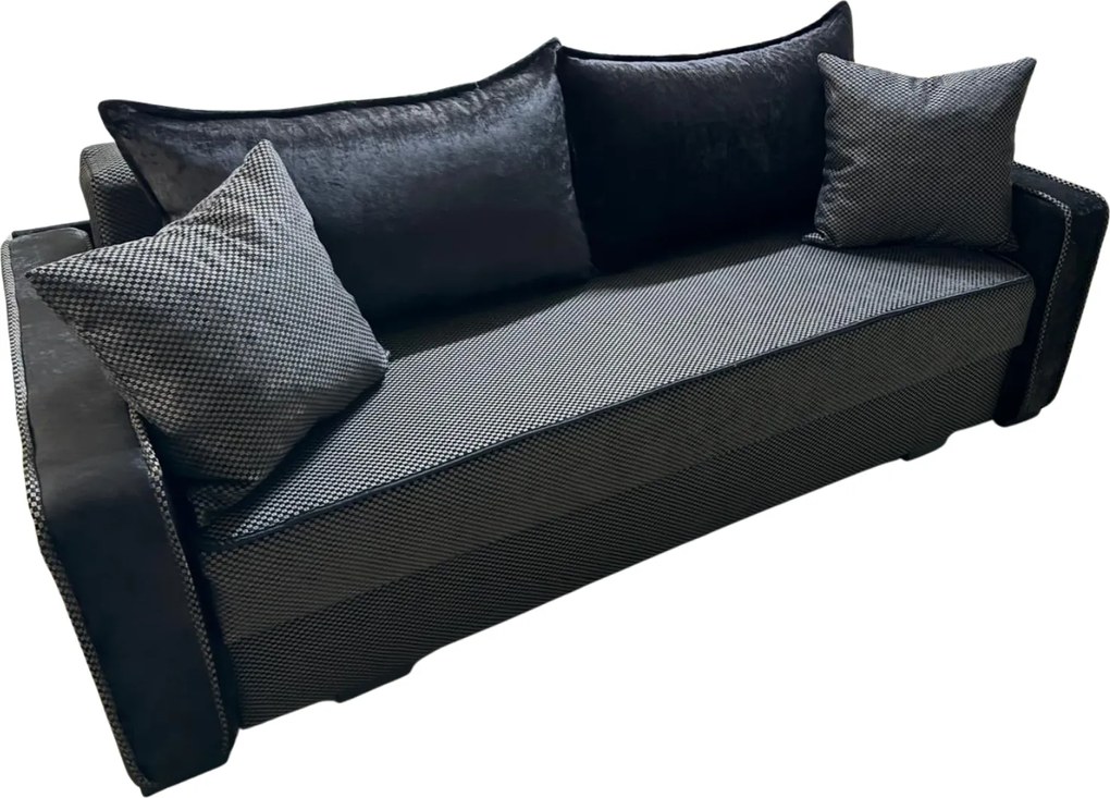 Canapea LARISA extensibila, 3 locuri, lada de depozitare, stofa negru, 220x95x85 Negru, Stofa