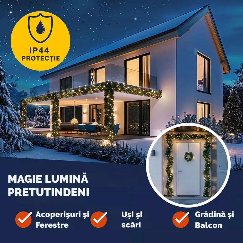 Ghirlandă de Crăciun ANDREA cu iluminare și telecomandă, 5 m, verde Casaria