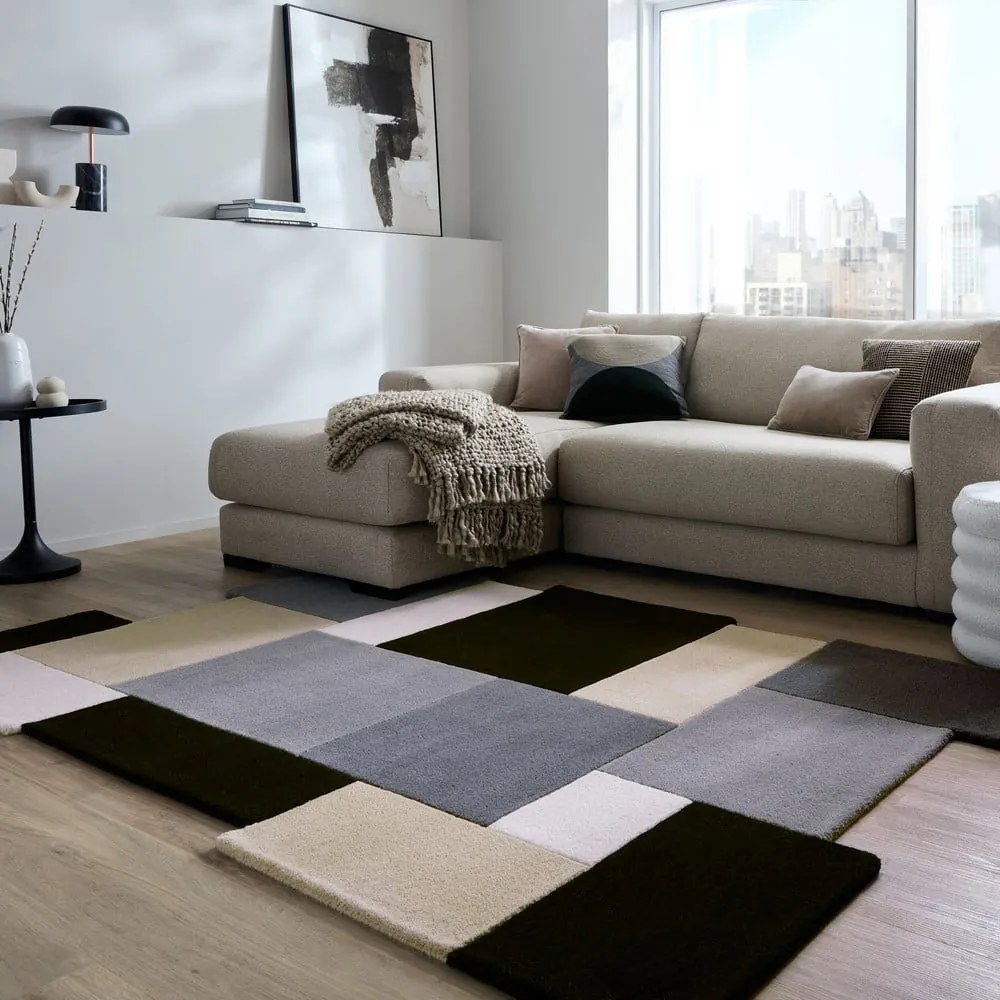 Covor negru/gri țesut manual din lână 150x240 cm Collage Monochrome – Flair Rugs