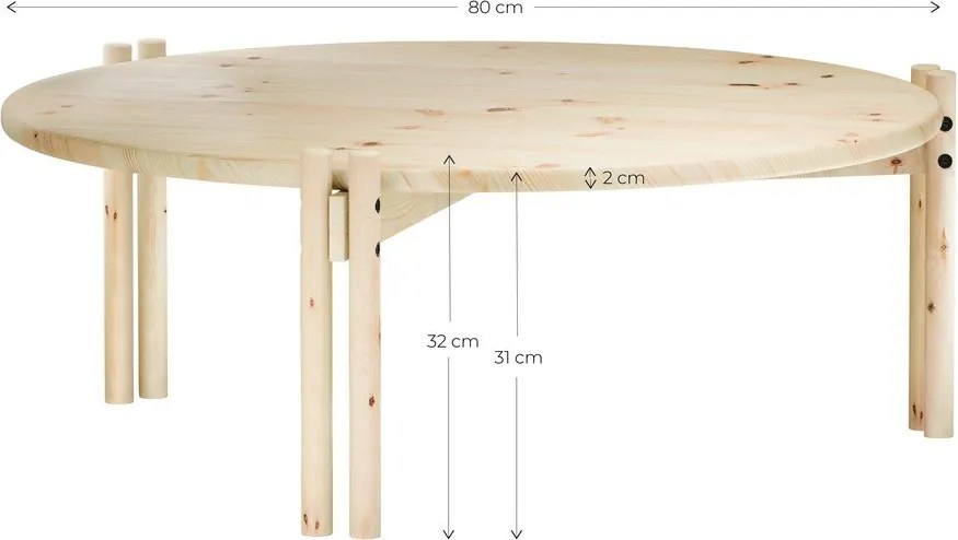 Măsuță de cafea verde rotundă din lemn masiv de pin ø 80 cm Sticks – Karup Design