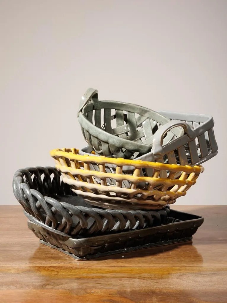 Cos oval gri din ceramica Josette