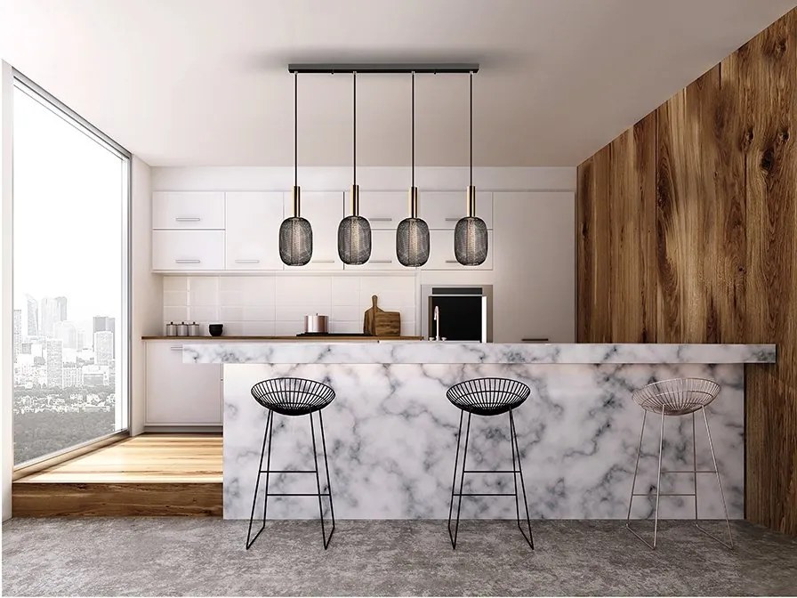 Lustra cu 4 pendule LED design modern Micron negru/auriu