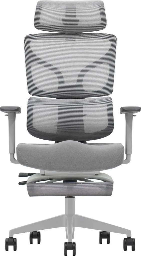AEROFORM PRO – Scaun Ergonomic Premium, Suport Lombar cu arc, Cotiere 3D, Tetieră reglabilă, Șezut Glisant, Suport pentru picioare extensibil, Gri