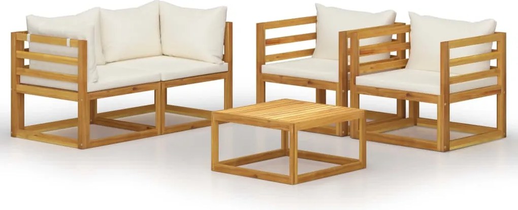 vidaXL Set mobilier grădină cu perne, crem, 6 piese, lemn masiv acacia
