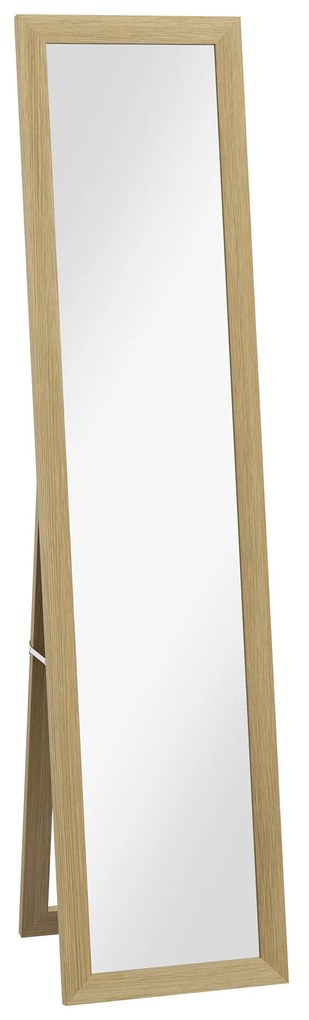 HOMCOM Oglindă cu Ramă din MDF, Picioare și Cârlige pentru Utilizare pe Podea sau pe Perete, 37x40x155 cm, Lemn Natural | Aosom Romania