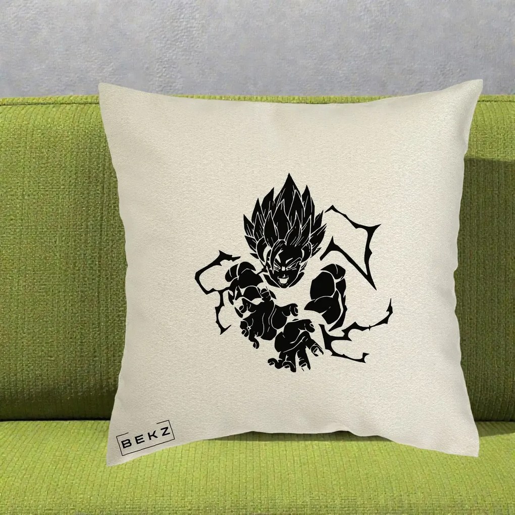 Perna Personalizata Dragon Ball Goku Super Saiyan Silueta, 40x40 cm, Ecru, Husa Detasabila, Perna Inclusa, BEKZ®