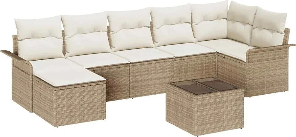 vidaXL Set de canapele pentru grădină cu pernă 8 pcs Bej Rattan poli