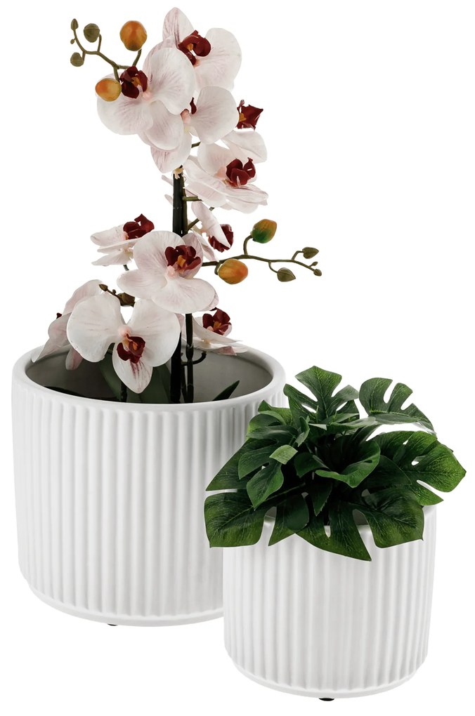 Ghivece de flori din ceramică, set de 2, alb mat, KELSO