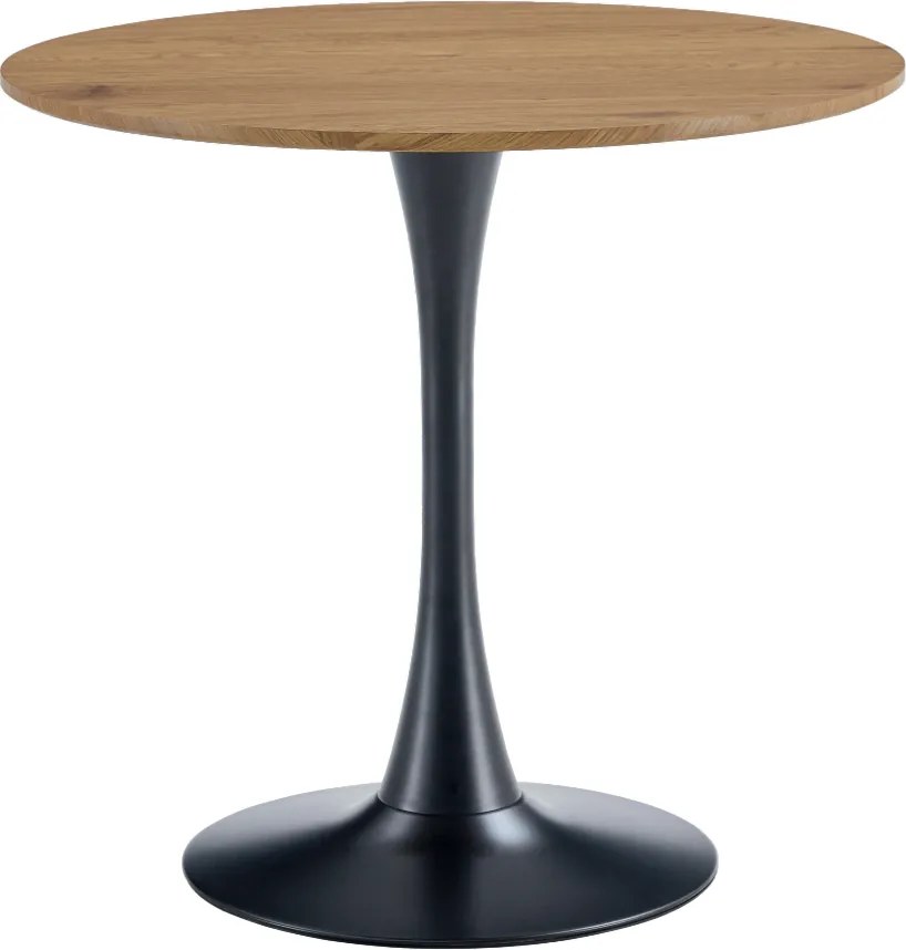 Masă de sufragerie, stejar/negru, diametru 80 cm, REVENTON NEW