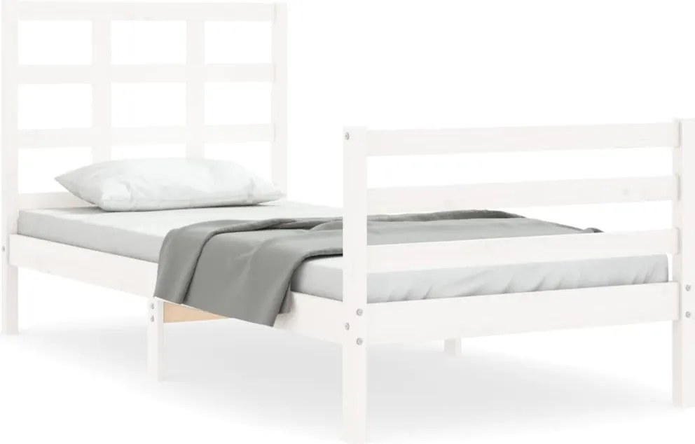 vidaXL Cadru de pat cu tăblie, alb, 90x200 cm, lemn masiv