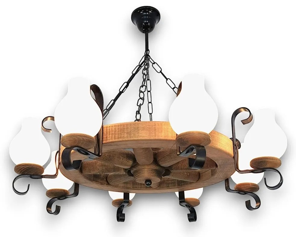 Candelabru rustic fabricat manual din lemn diam.50cm, 8 brate Roata WOOD-RO-SP8D50