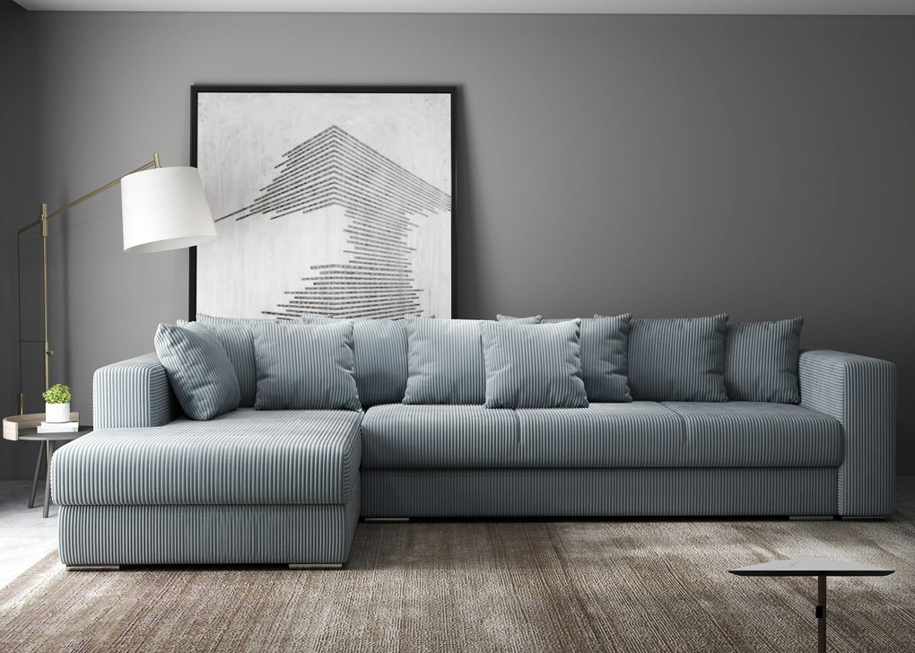 Colțar extensibil dumonde cu ladă de depozitare si sezut confortabil din spuma high-density, Gloria Zoom Grey 320x183 cm