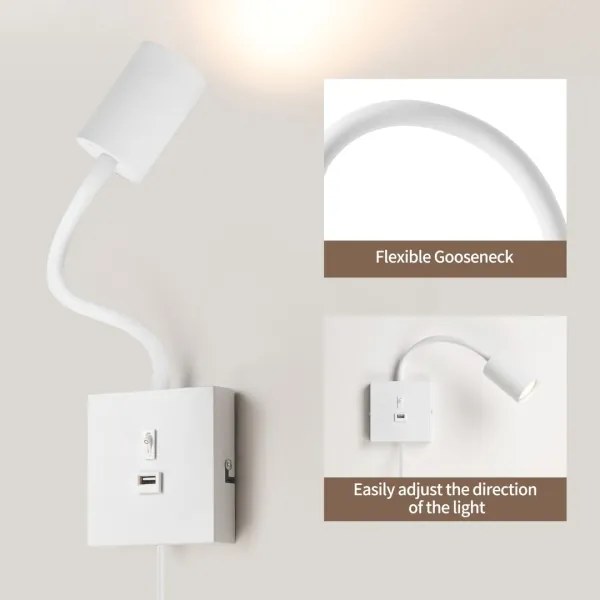 Immax NEO 08296L - Lampă de perete cu USB PUNTO 1xGU10/9W/230V albă