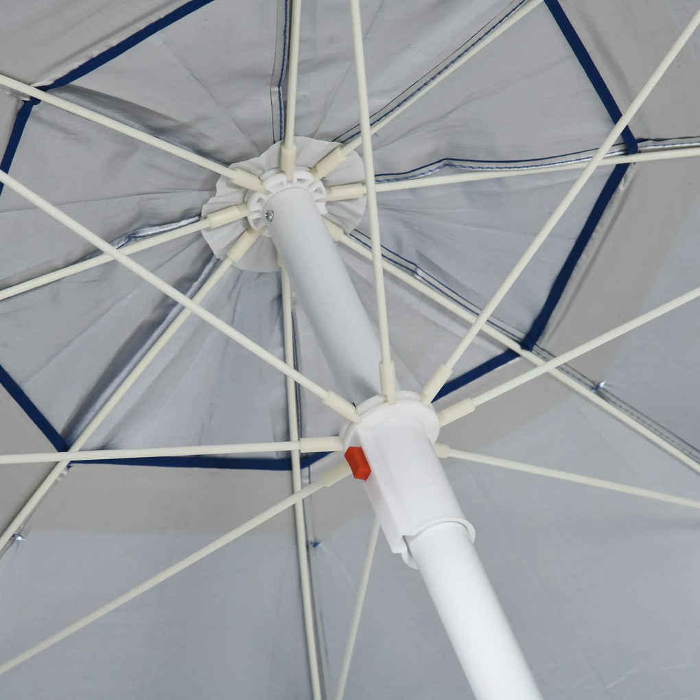 Outsunny Umbrelă de Plajă cu Acoperiș Înclinabil la 45°, Ferestre și 2 Buzunare, Ø191x211 cm, Albastru | Aosom Romania