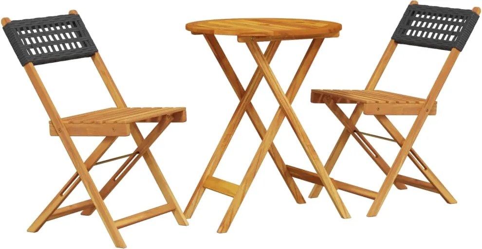 vidaXL Set mobilier bistro, 3 piese, negru, poliratan și lemn masiv