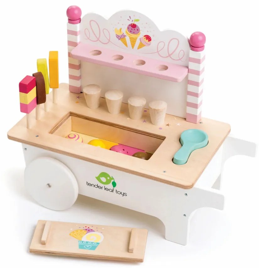 Căruciorul cu înghețată , din lemn premium - Ice Cream Cart- 15 piese - Tender Leaf Toys