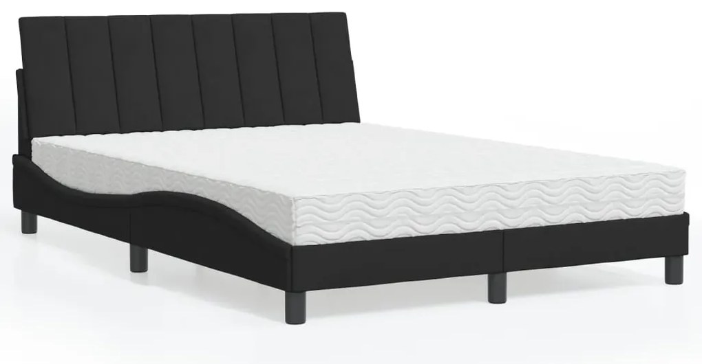 vidaXL Pat cu saltea, negru, 140x190 cm, catifea