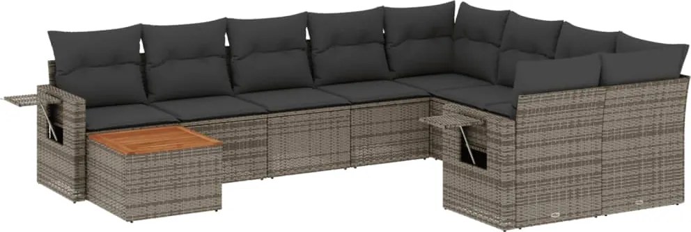 vidaXL Set mobilier de grădină cu perne, 10 piese, gri, poliratan
