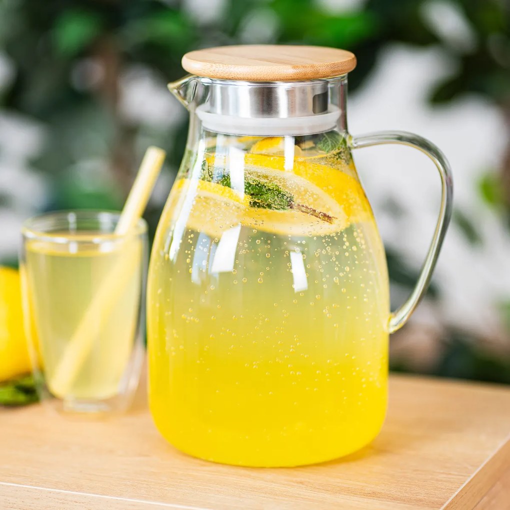 Carafă de sticlă cu capac 4Home BambooHot&Cool, 1,7 l