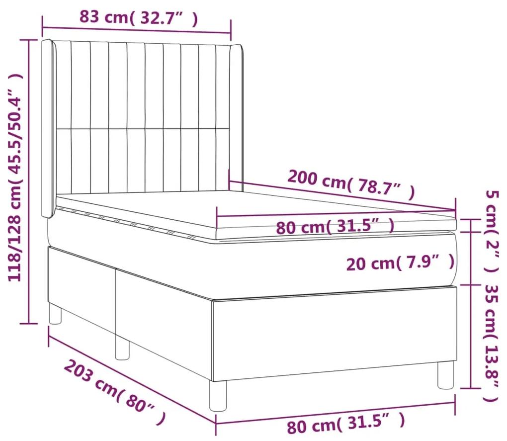 Pat box spring cu saltea, roz, 80x200 cm, catifea Roz, 80 x 200 cm, Benzi verticale