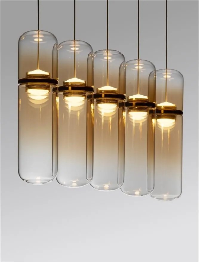 Lustra moderna cu 5 pendule LED, Metal, Auriu, Sticla, Amber, Norma