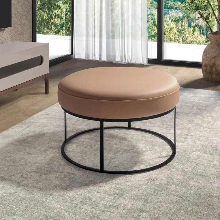 Bancheta rotunda tapitata cu piele naturala Maro