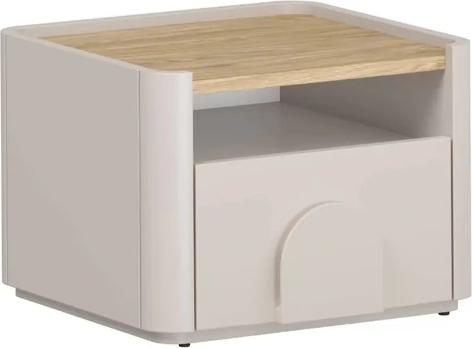 Noptieră Amilio cu sertar 50 cm - cașmir / stejar uleiat / mânere cașmir
